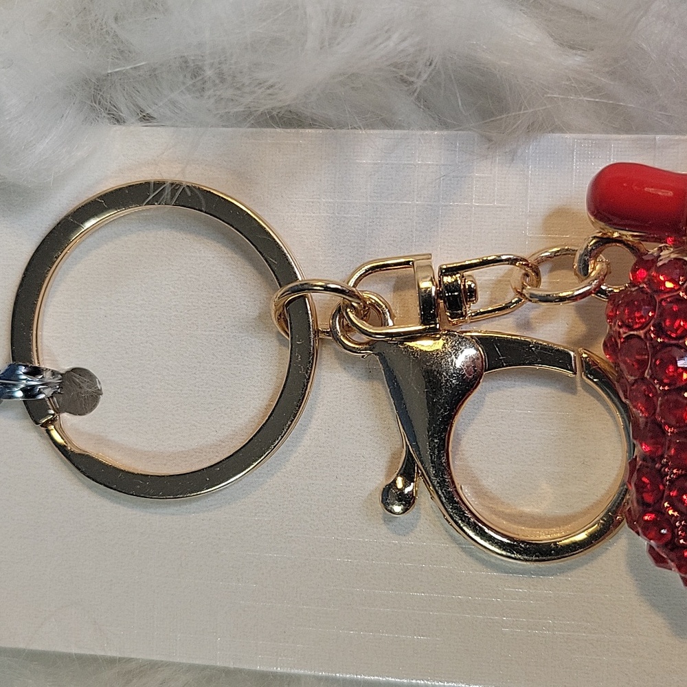 Red‎ Rhinestone Lip Purse Charm Keychain with Lipstick/Glam Gold Tone - Picture 3 of 4
